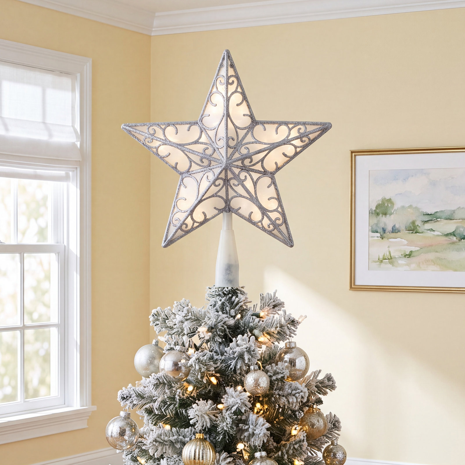 The Holiday Aisle® 9" Pre-Lit Tree Topper, Silver