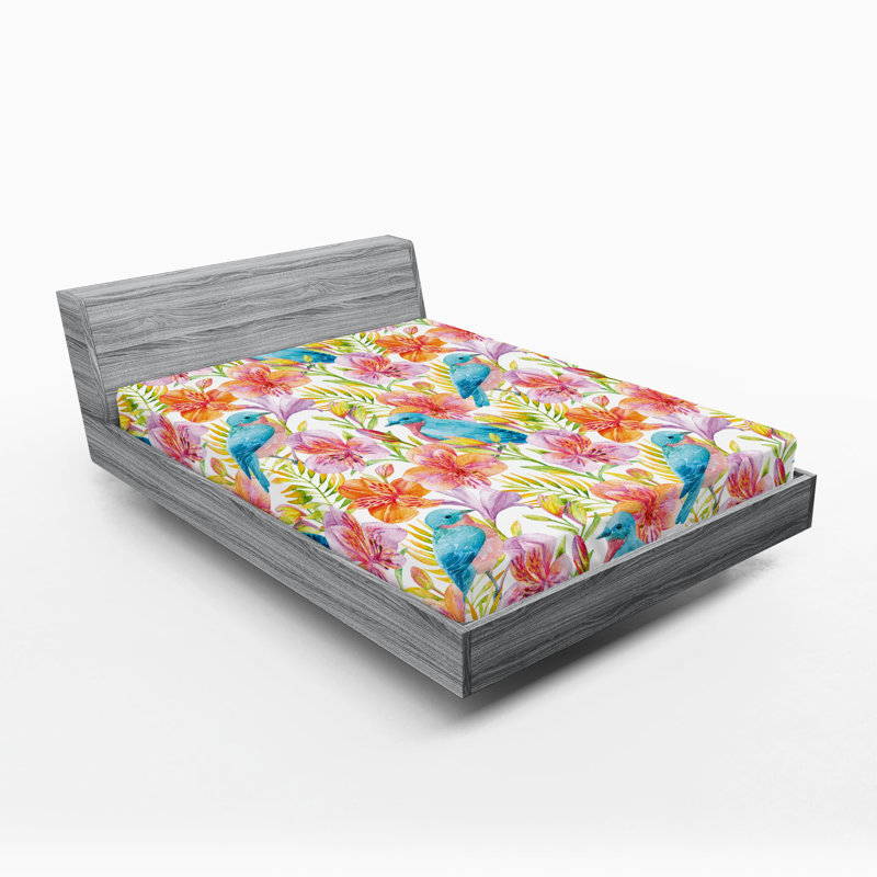 Drap-housse Ambesonne Birds and Nature Retro Alstroemeria, Drap-housse très grand californien