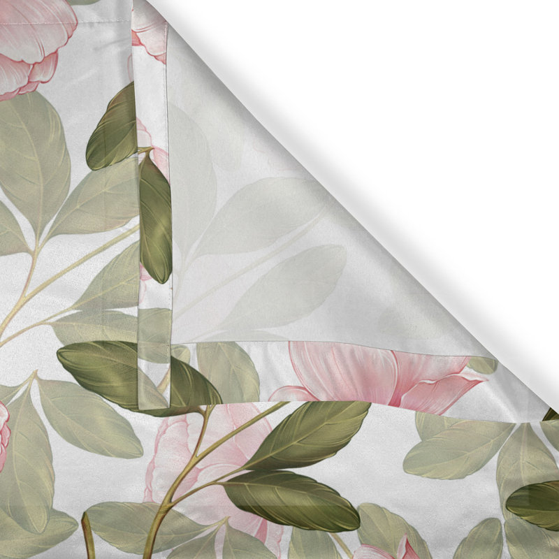 Red Barrel Studio® Motif de roses avec œillets, fleurs romantiques, vert olive, rose pâle, L 50 po x L 108 po