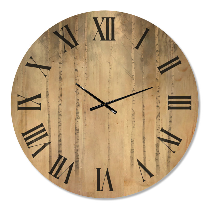 Grande horloge murale botanique scandinave en bois - bouleau nordique calme, Oversized