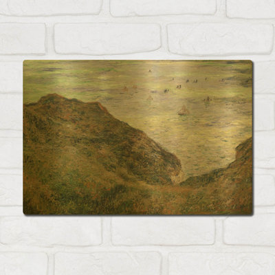 «View Over The Sea» par Claude Monet, art mural en métal doré, 16 po x 12 po