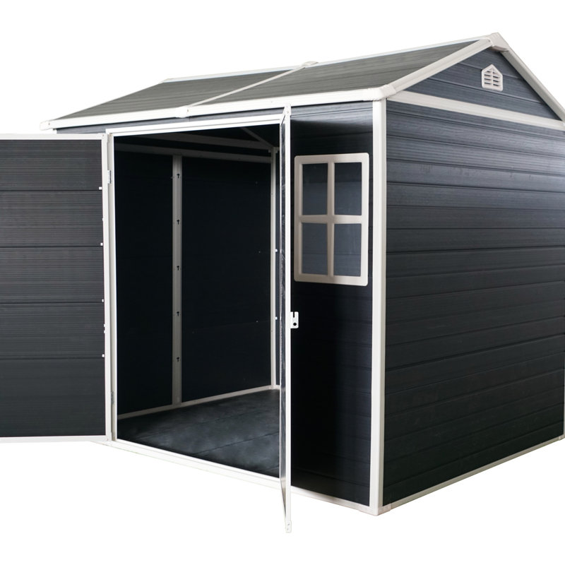 Outdoor Storage Waterproof shed with Floor, Two Windows and Lockable Door, Dark Gray, 80.3" H x 96.1" W x 68.1" D