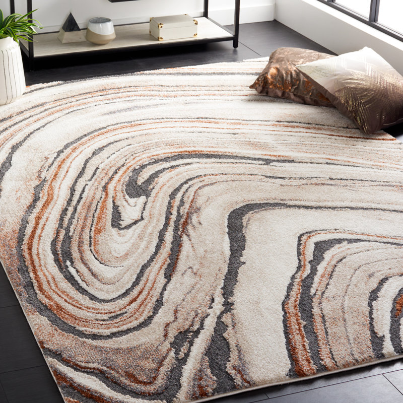 Tapis à poils longs Cyrus beige / rouille 138, Rectangle 4 pi 5 po x 6 pi 5 po