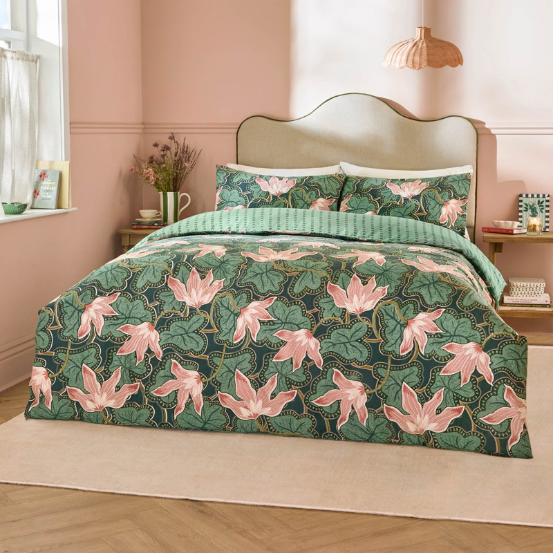 Luella Cotton Blend Floral Duvet Cover Set with Pillowcases, Double Duvet Cover + 2 Standard Pillowcases