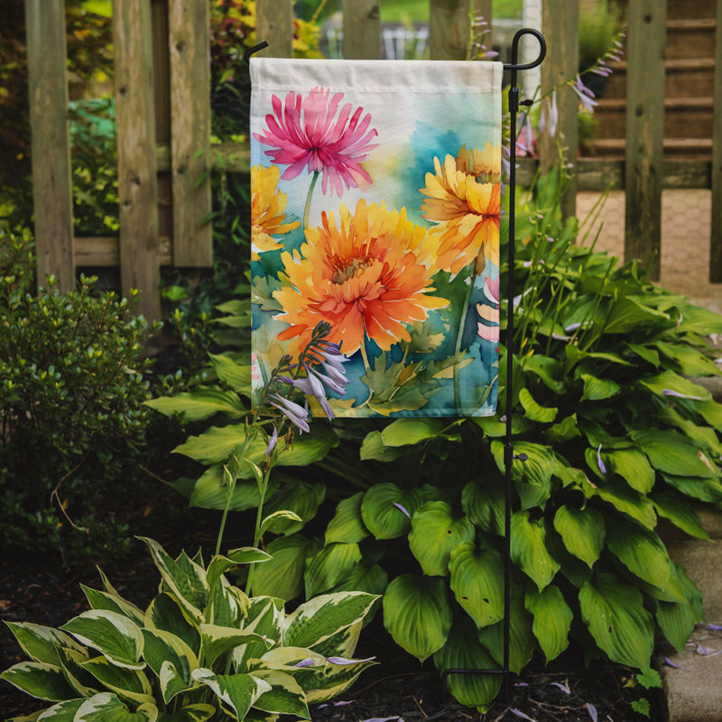 Chrysanthèmes dans un drapeau de jardin aquarelle