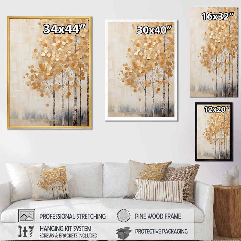 Minimalisme Golden Trees Harmony III, reproduction d'art sur toile, Toile tendue, H 32 po x l 24 po x P 1 po