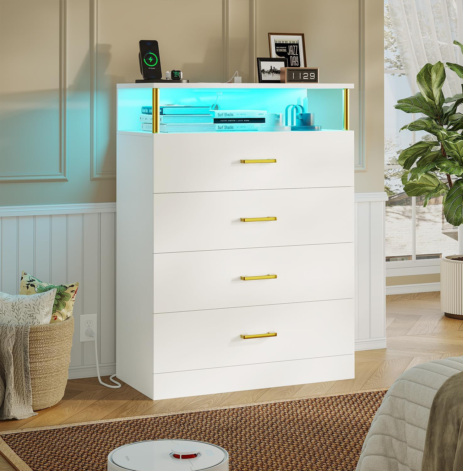 White chest of drawers clearance with led lights