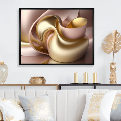 Minimal liquide or et vagues taupe VI - reproduction sur toile