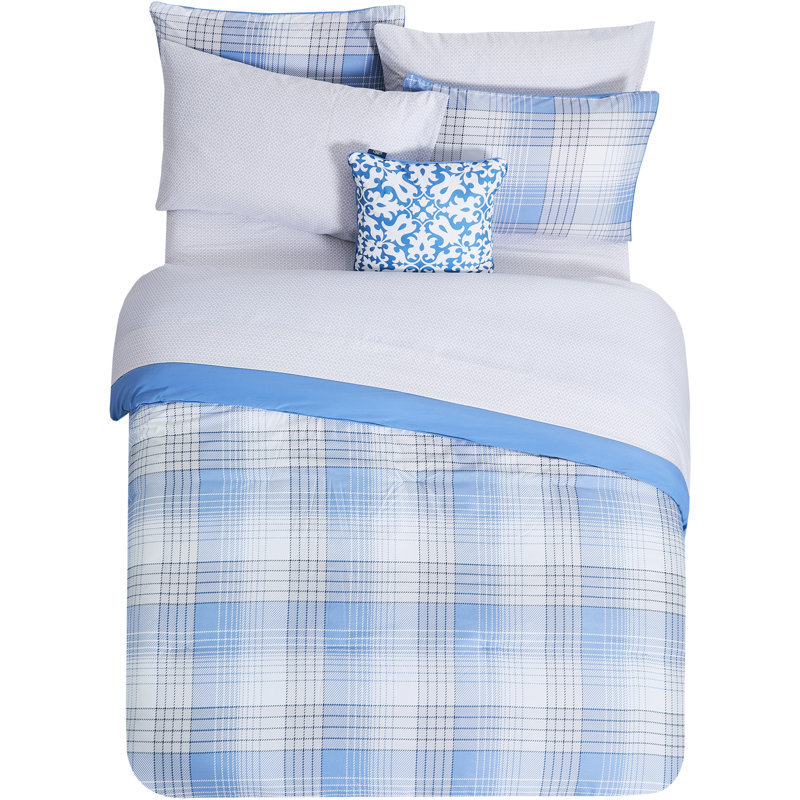 Modern & Contemporary Cotton Blend Striped Comforter Set, Blue/White, Full/Queen Comforter + 7 Additional Pieces