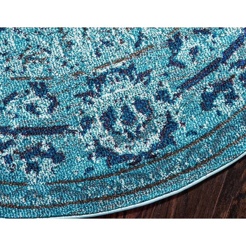 Colfin Washable Floral Indoor Rug, Round 8'