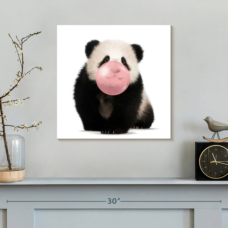 Impression sur toile Bubble Gum Baby Panda, H 16 po x l 16 po x P 1,25 po