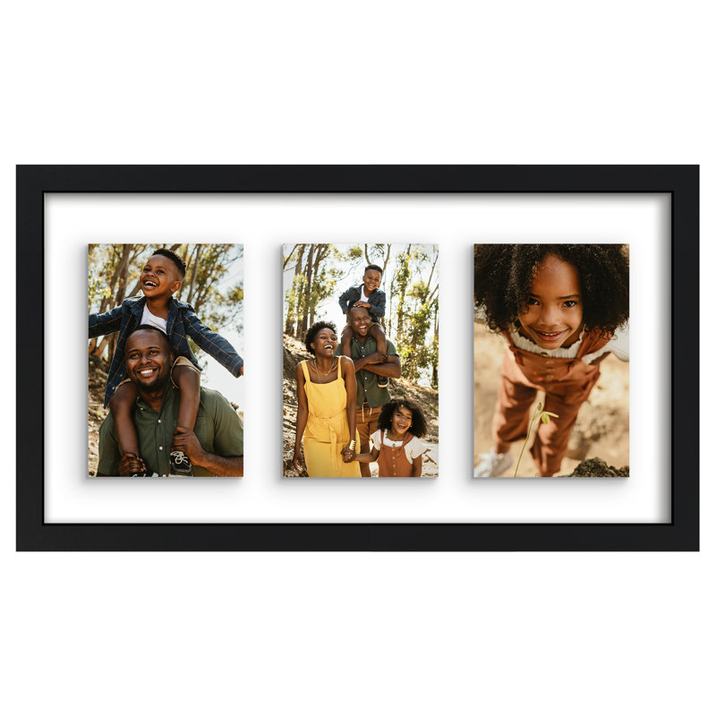 Quadeer Floating Collage Frame - Display Three Photos Together with a Floating Effect, 9" x 17", Black