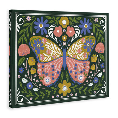 Folk Patterned Butterfly Florals Canvas Wall Art, design by Loni Harris