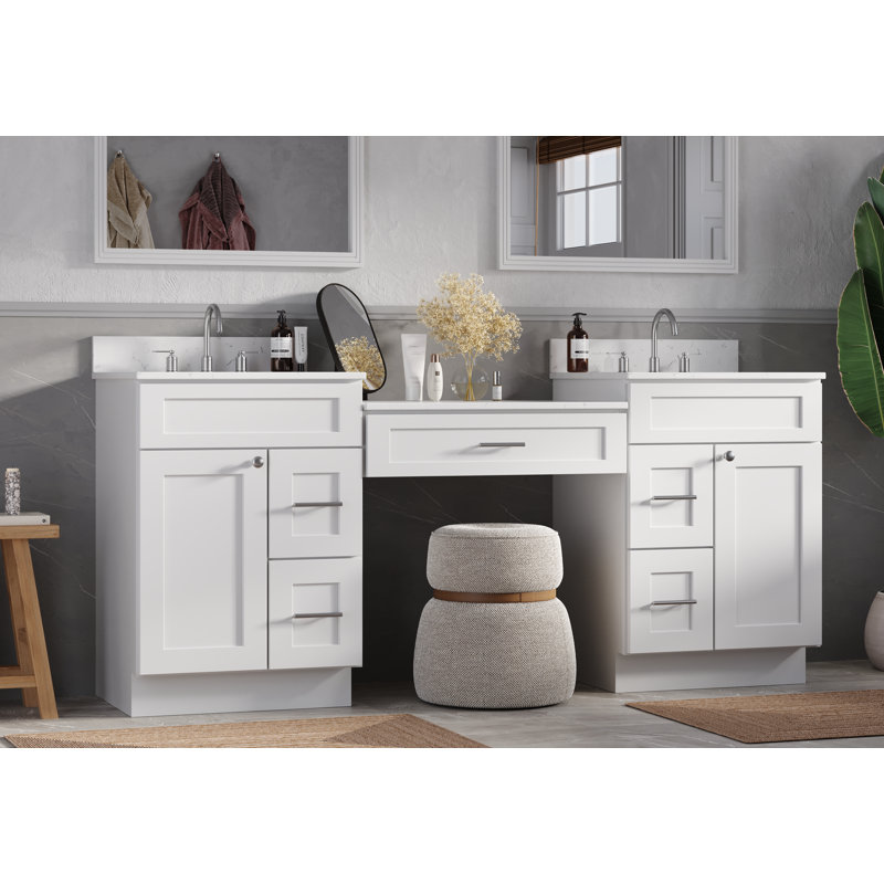 78'' Double Bathroom Vanity With Carrara Quartz Top, White