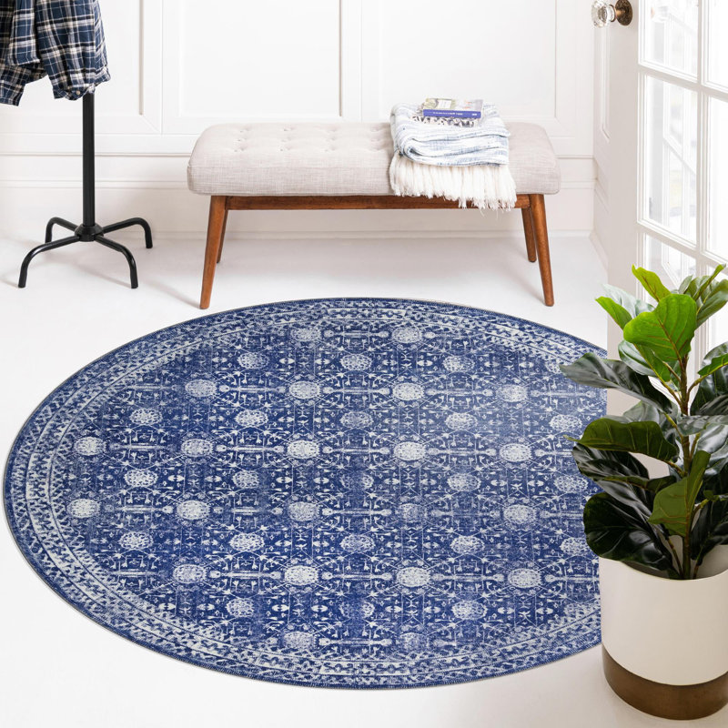 Dymph Chenille Geometric Indoor Rug, Round 3'6"
