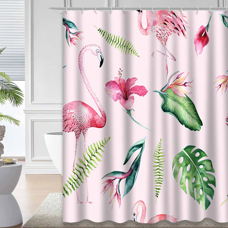 Rideau de douche tropical avec flamants roses et aquarelle, L 72 po x l 78 po
