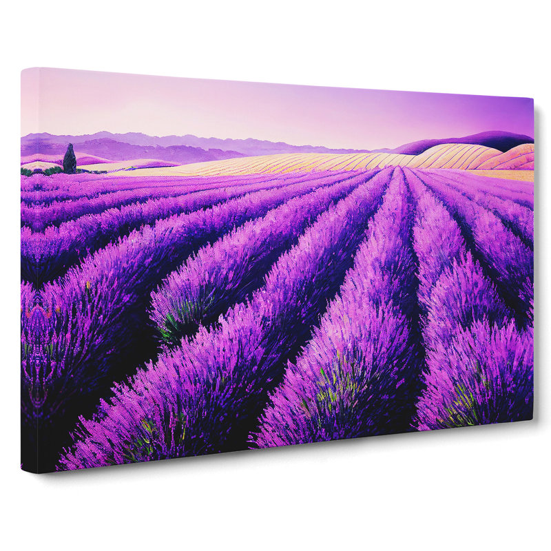Intense Lavender Flower Field - Wrapped Canvas Painting, 40cm H x 60cm W x 3cm D