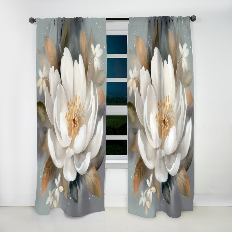 Fleur de pivoine blanche et vibrante - rideau en velours moderne - obscurcissant - 1 panneau, L 52 po x L 90 po