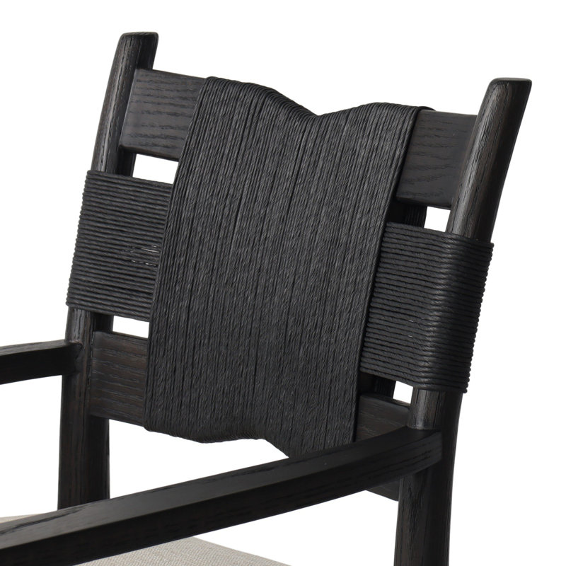 Tova Upholstered Arm Chair, Black Ush/Distressed Black/Oak