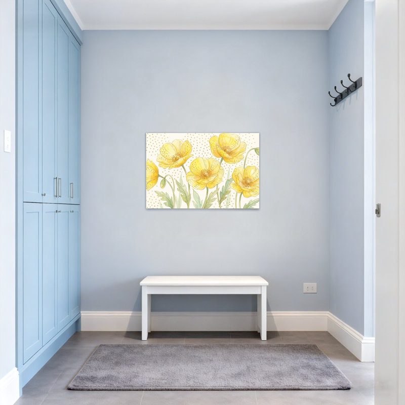 Plantes et fleurs Fleurs de pavot jaunes sur fond à pois, H 12 po x l 18 po