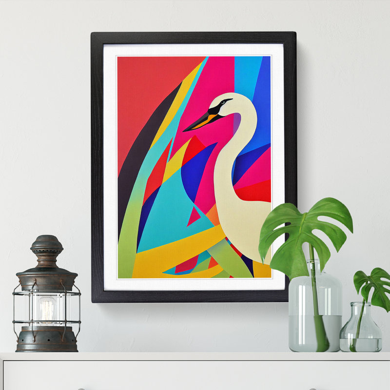 Swan Pop Art - Single Picture Frame Print, 34cm H x 25cm W x 2cm D, Oak