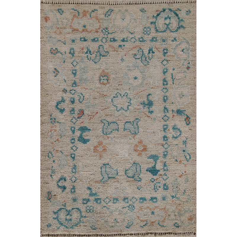 Tapis beige en laine noué à la main de conception unique nouvel âge 2 pi x 2 pi 11 po Rezki