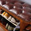 Banc rembourré en cuir véritable brun noisette
