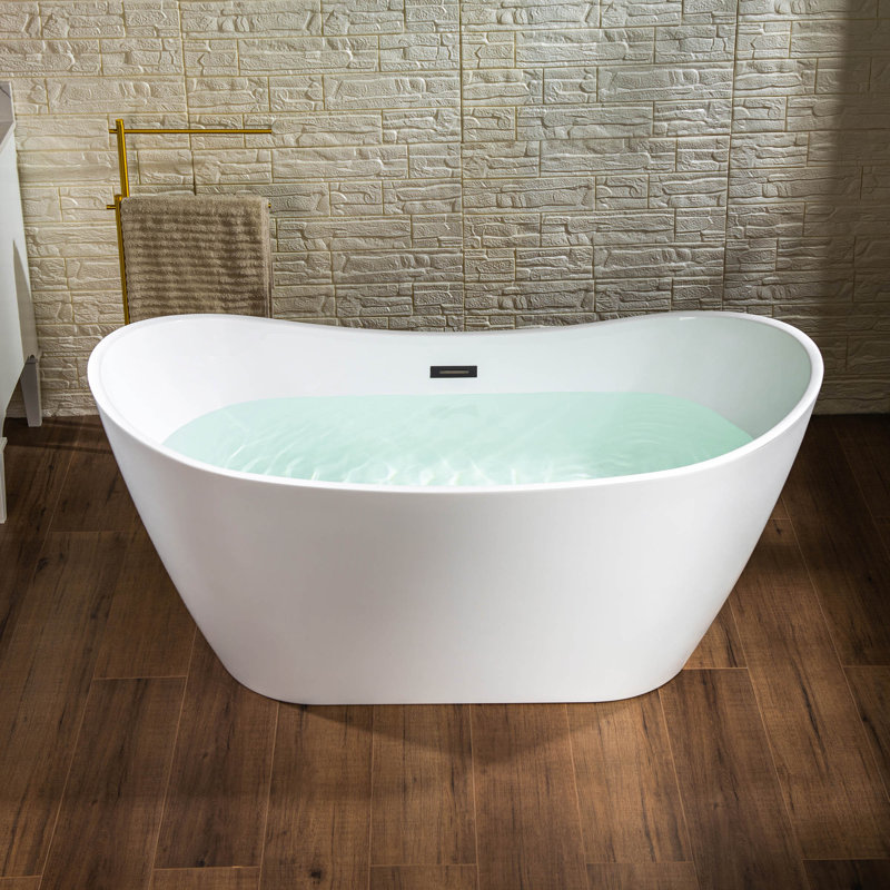 59'' x 28.75'' Freestanding Soaking Acrylic Bathtub, White with Matte Black