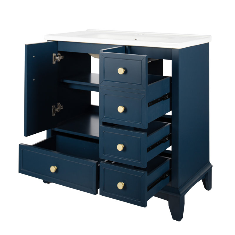 Lavabo de salle de bain autoportant avec rangement Mid-Century, Bleu