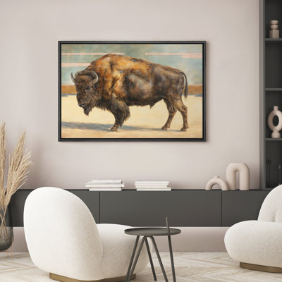 Rustic American Bison Wildlife Western Prairie Animal Art Framed Canvas Master Bedroom Wall Art Work Print