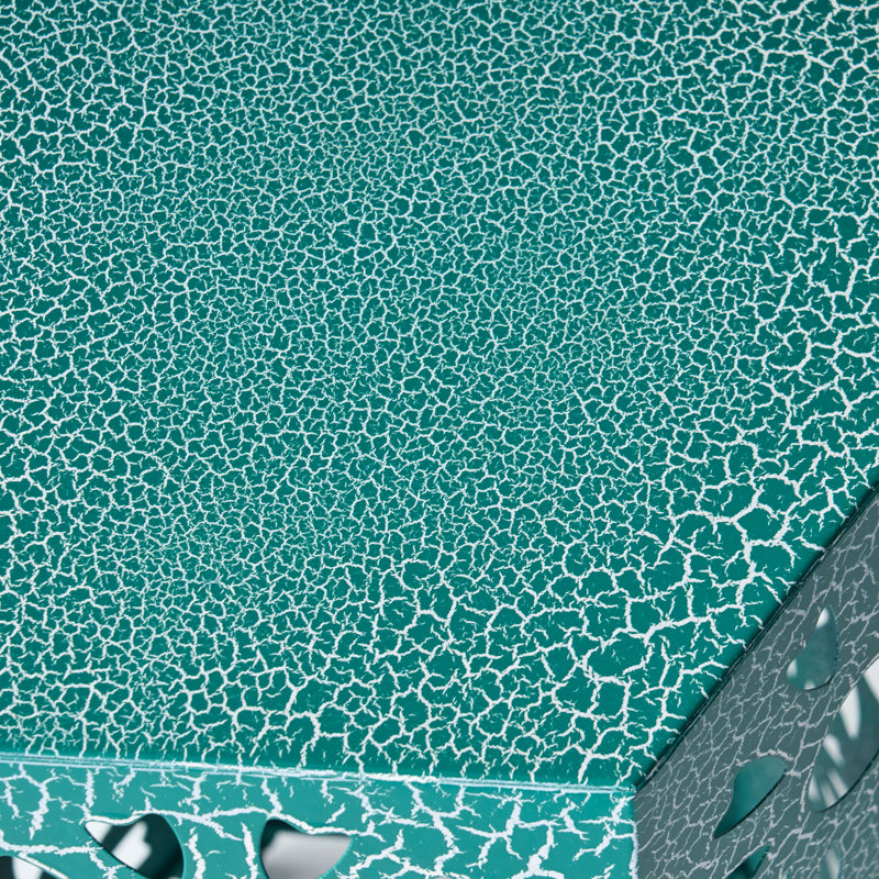 14" Side Table In Teal Iron - Stylish Cut Out For Patio, Beverage And Snack Design With Space Beverages Snacks, Teal