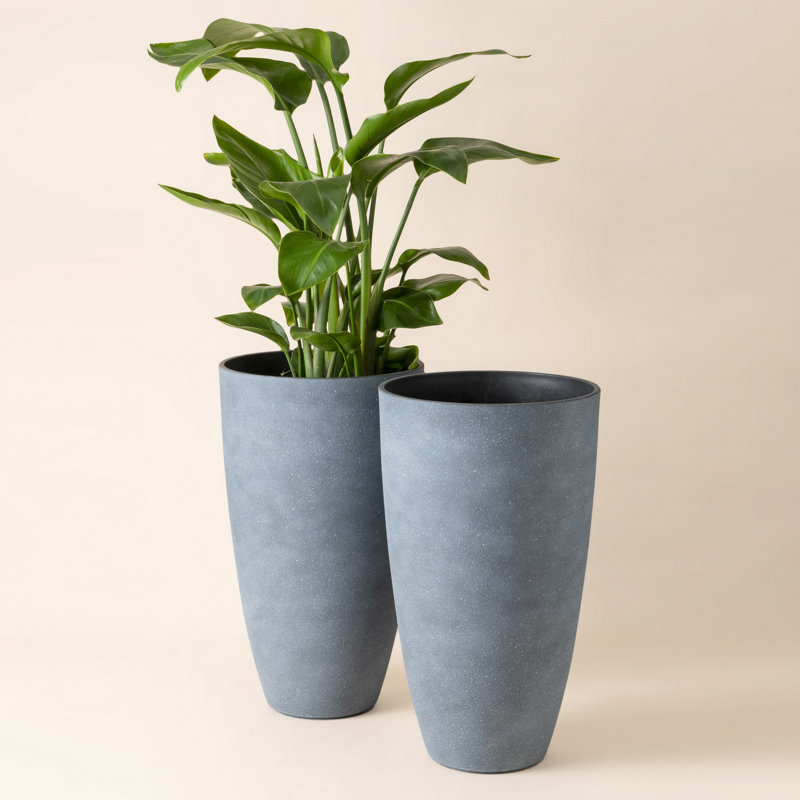 Ensemble de 2 pots à fleurs hauts et ronds, Noir, H 20 po x l 11,5 po x P 11,5 po