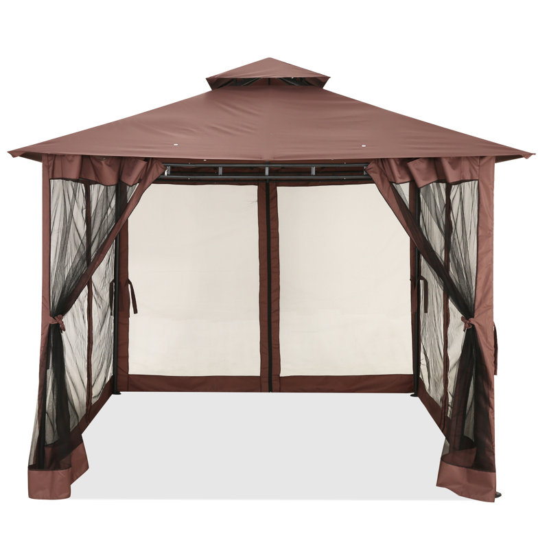 HOTTEL 10'W×10'D Outdoor Gazebo Canopy, Canopy Tent with Mosquito Netting, Brown