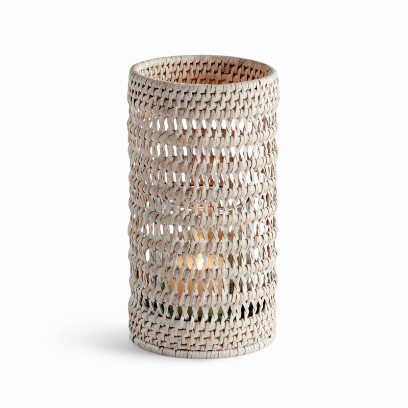 BURMA RATTAN HURRICANE SMALL, 9.45" H x 5.51" W x 5.51" D, Whitewash