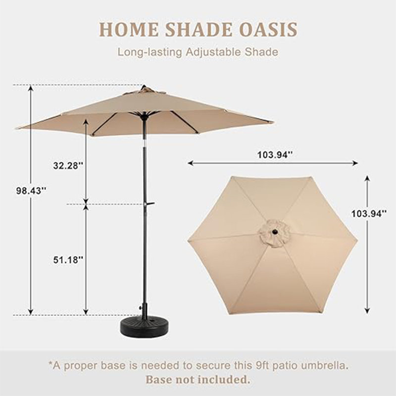 Parasol 9 pi marché Sunbrella, Kaki