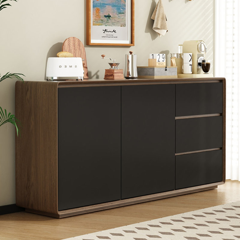 Modern Simple Solid Wood Sideboard, Brown/Black, 31.49" H x 59.05" W x 15.75" D
