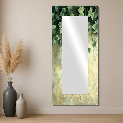 Collage de feuilles de lierre sur mur II - Art mural miroir floral - imprimé sur métal