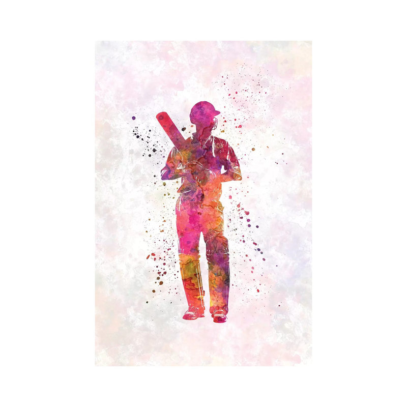 Cricket Player Batsman Silhouette X by Paul Rommer - Wrapped Canvas Painting, 20.32 cm H x 30.48 cm W