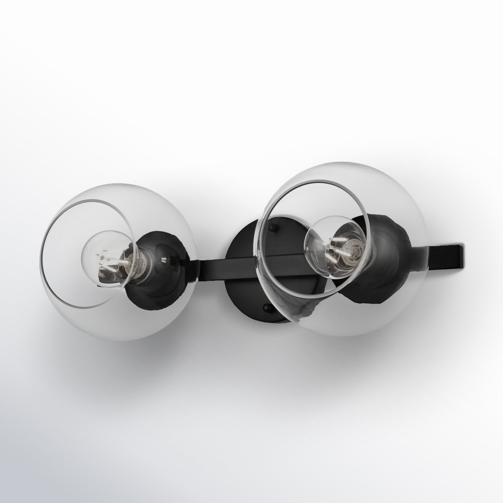 Nathalie 2 Light Glass Dimmable Armed Sconce, Black, 2 Lights, 7" H x 17" W x 17" D