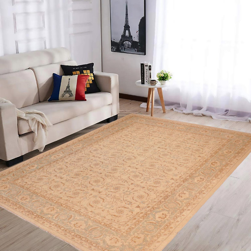 Tapis oriental beige en laine noué à la main 8 pi x 9 pi 11 po Baccio