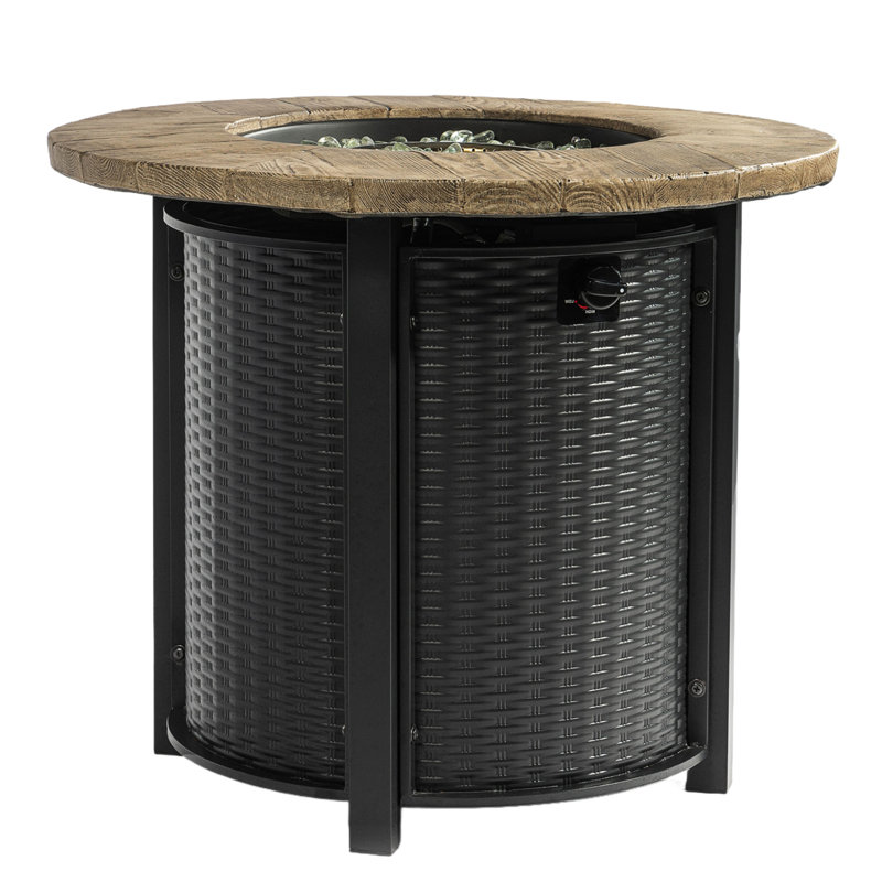 30" Propane Gas Fire Pit Table, 50000 Btu Round Steel Fire Pit With Imitation Wood Grain Finish For Outside Patio Deck Garden Backyard