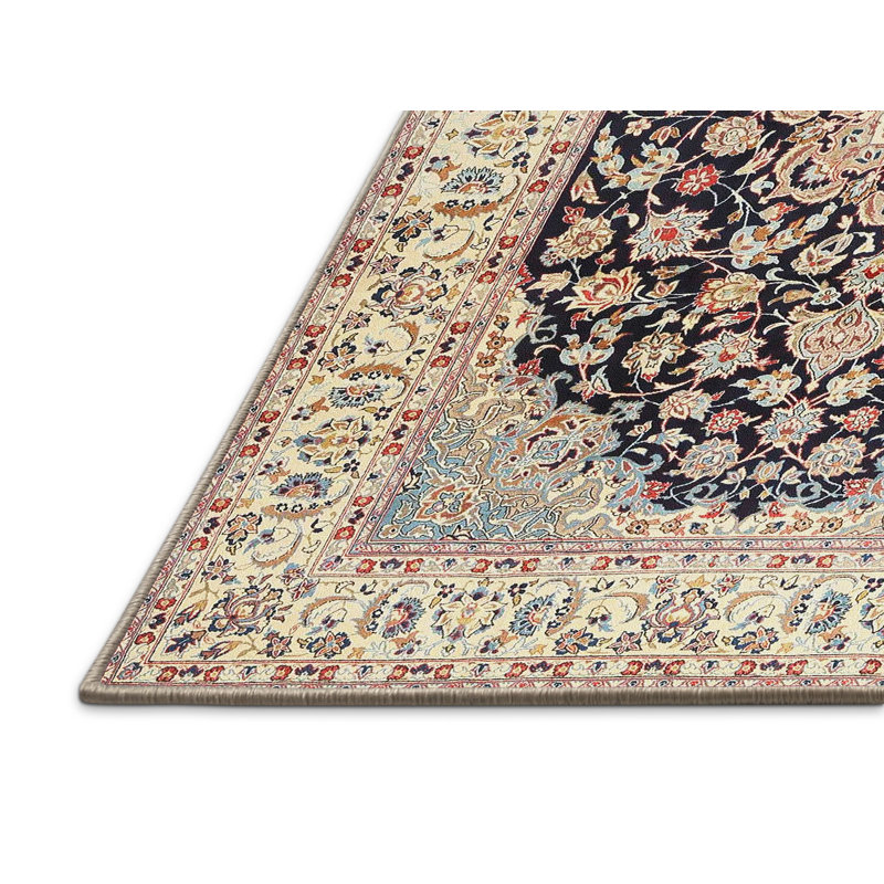 Beige oriental beige/bleu marine/rouge Tapis décoratif, Rectangle 5 pi x 7 pi