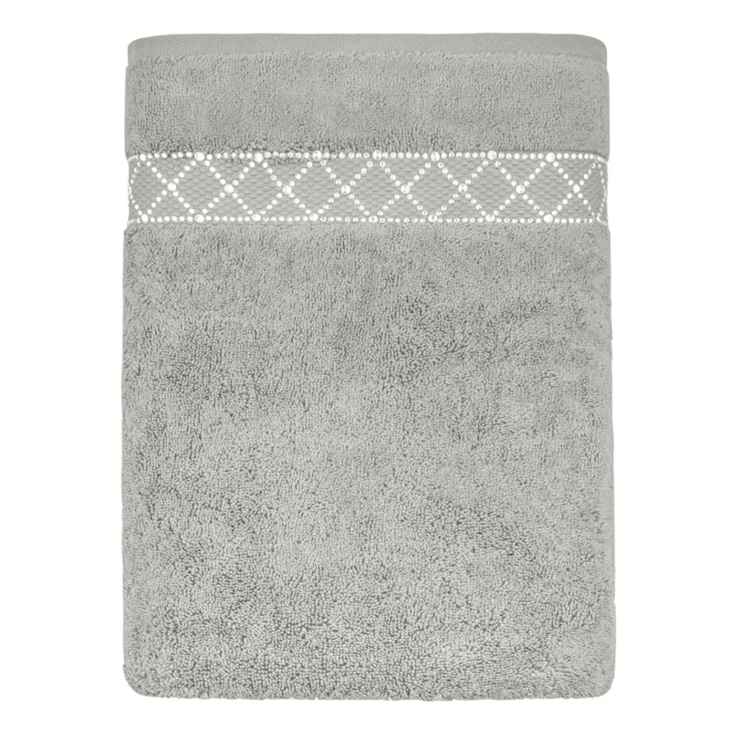 Sparkles Home Atlas Rhinestone Bath Towel | Glamorous Cotton Terry Towel with Glittering Cross Design, Gray