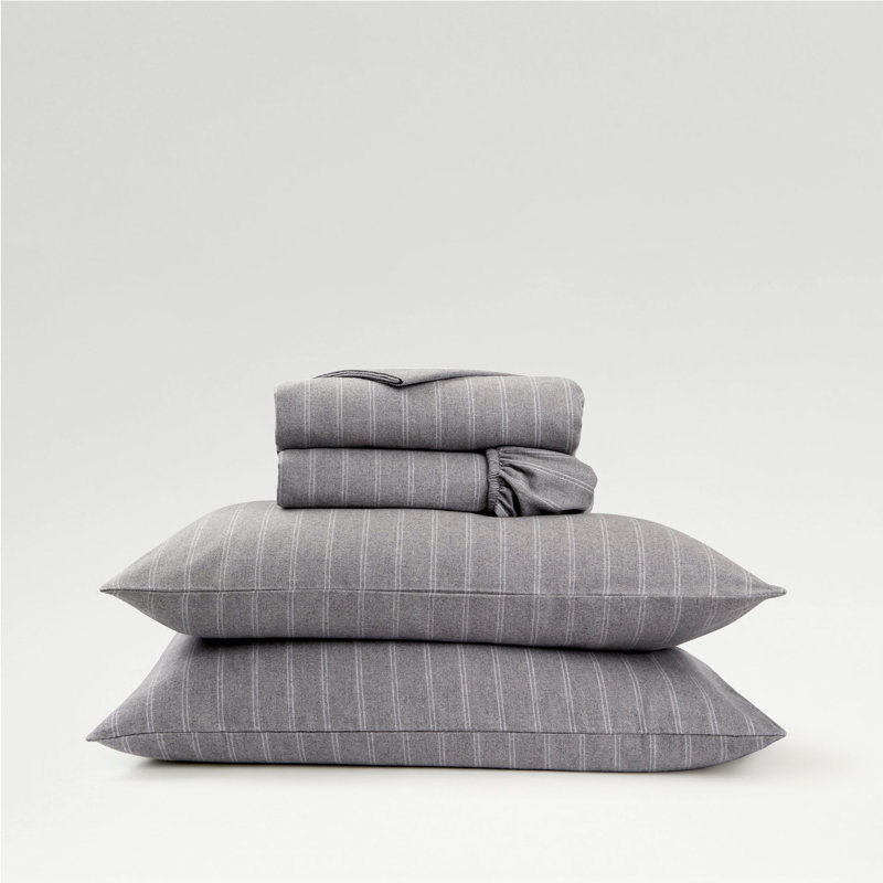Flannel Stripe Sheet Set, Full Sheet Set, Silver