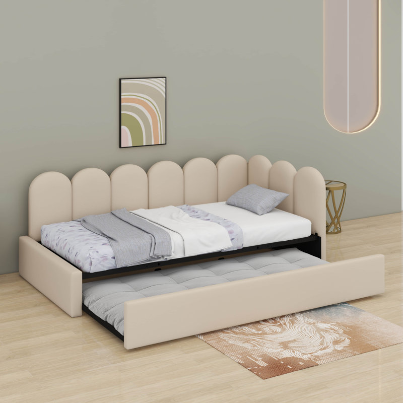 Lit de jour simple rembourré avec lit escamotable, Beige