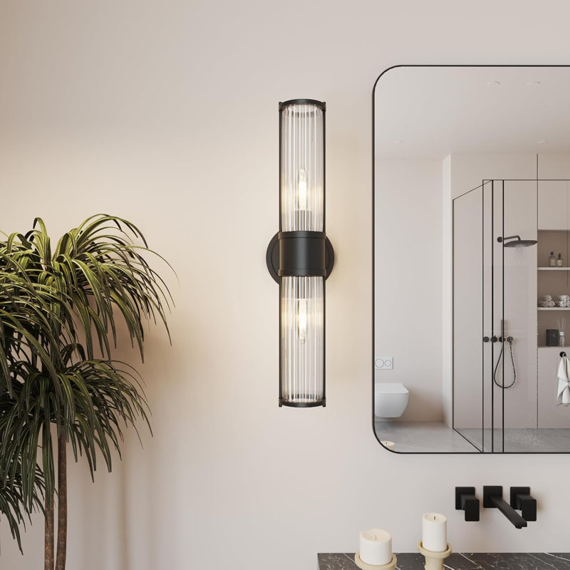 Applique murale moderne pour salle de bain - Luminaire de meuble-lavabo noir avec fixation verticale ou horizontale à 2 lumières pour le couloir, le salon et les espaces intérieurs (ampoules E12 non incluses)