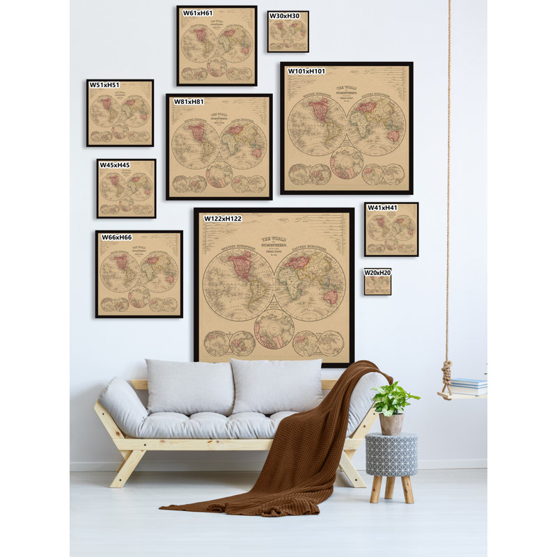 The World in Hemispheres 1 Piece Single Picture Frame Wall Art, 61cm H x 61cm W x 3.81cm D