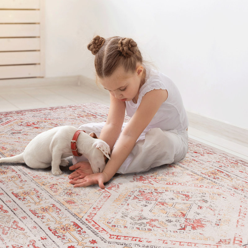 Beige 2'6'' X 10' Washable Area Rug Low-pile Non-slip Stain- For Kitchen, Dining Room, Bedroom, Living Room - Pet & Rug, Low-pile, Non-slip,
