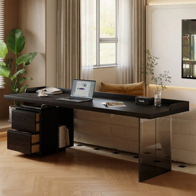 Bureau moderne moderne en bois massif noir avec 2 tiroirs