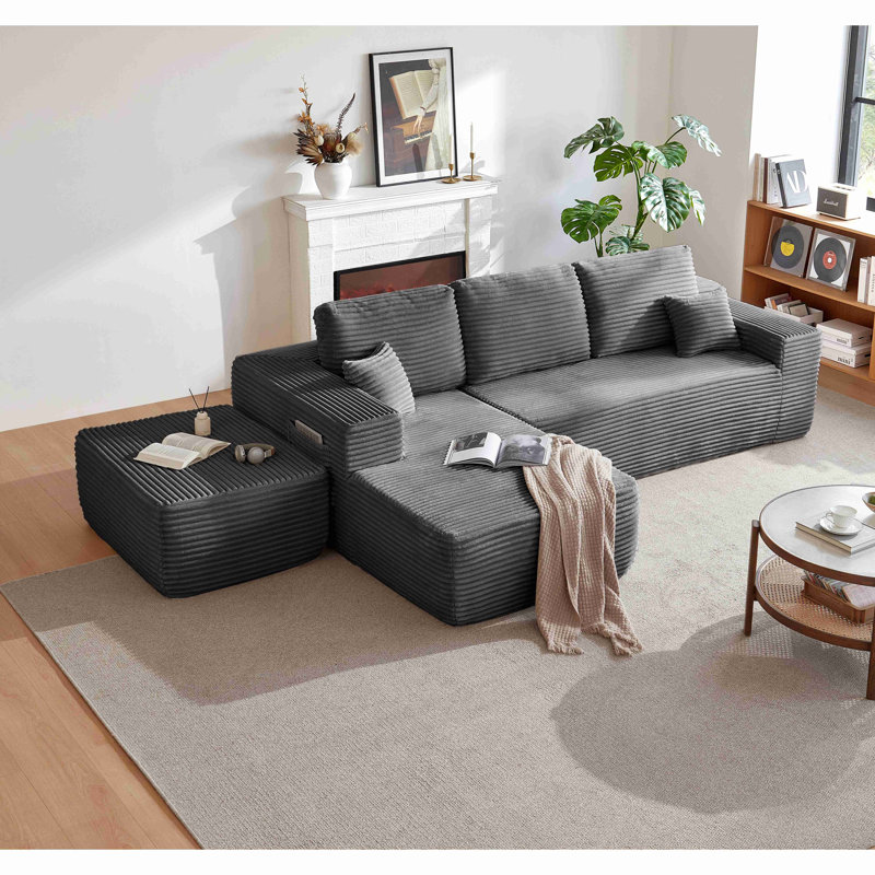Canapé modulaire de 104 po avec méridienne en U et poches latérales, conception modulaire moderne, assise profonde, canapé rembourré pour le salon / chambre à coucher, sans assemblage requis (tissu moelleux), gauche